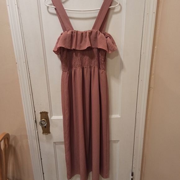 Derek Heart Smocked Maxi Dress ZS medium Pink Boho Peasant Strapless Pullover - Picture 9 of 14